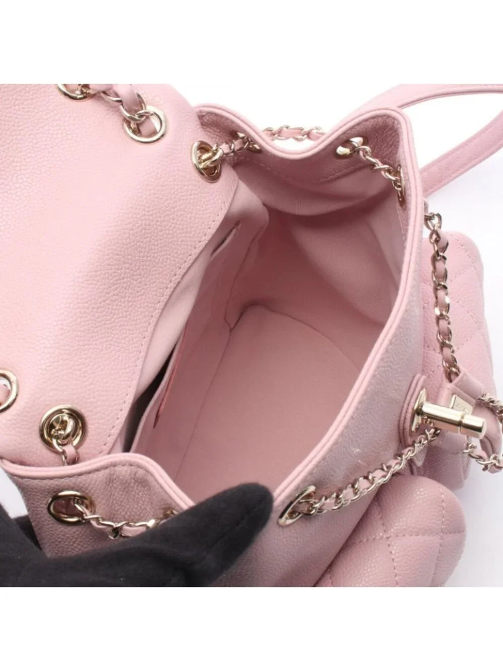 Chanel Backpack Small Pink Caviar Leather Quilted Chain